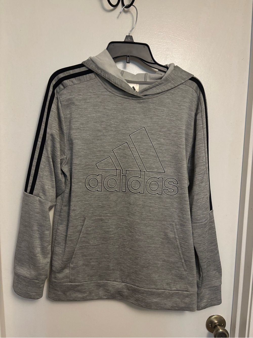adidas Heather Gray Hoodie with Black Stripes